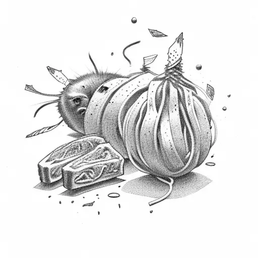 spaghetti polacco with an cucumber and piece of bread sticking out of it tattoo design idea