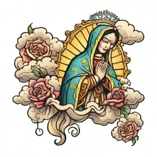 clouds with the lady of guadalupe tattoo design idea