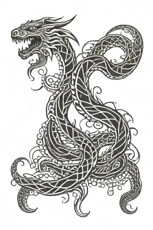 A mythical sea serpent emerging from the ocean tattoo design idea
