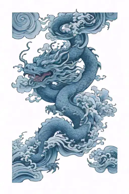 vines clouds water storm with small dragon tattoo design idea