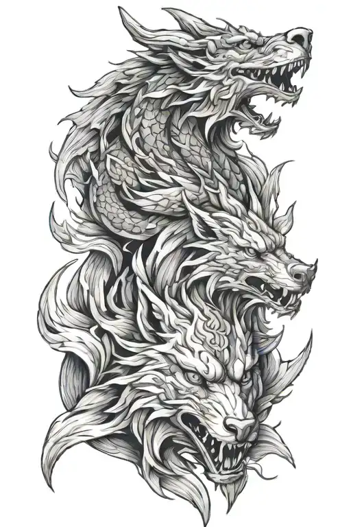 dragon and wolf tattoo design idea