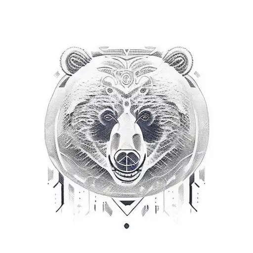 half vertical face of the woman of the videoclip Wake Me Up and a half of a bear face tattoo design idea