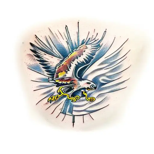 skeleton hand touching a hawk tattoo design idea