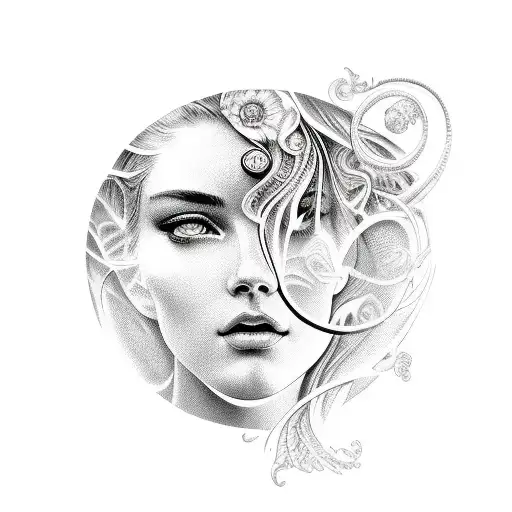 Aphrodite with vector elements tattoo design idea