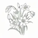 bouquet of snowdrop, water lily, poppy and chrysanthemum  tattoo design idea