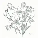 bouquet of snowdrop, water lily, poppy and chrysanthemum  tattoo design idea