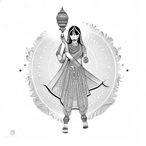 Indian Girl Holding A Broken Chalice tattoo design idea