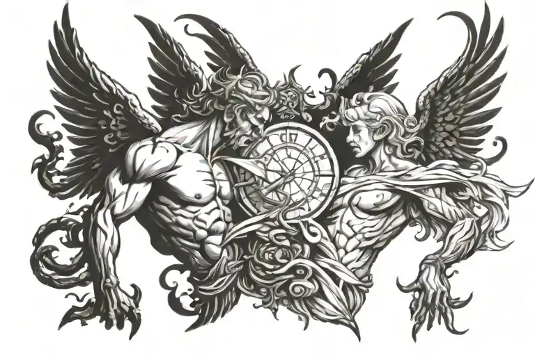 angel vs demon tattoo design idea