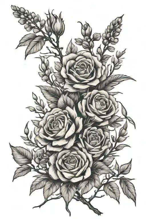 willow, rose and heather plants tattoo design idea