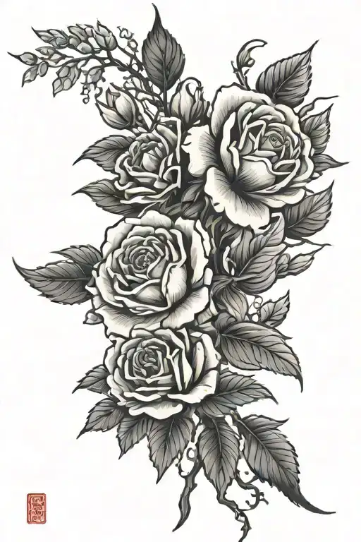 rose, willow and heather tattoo design idea