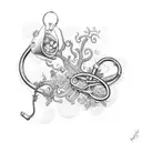 A whimsical dotwork tattoo featuring a stethoscope entwined with intricate vines and flowers, symbolizing the harmony between veterinary medicine and nature. tattoo design idea