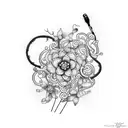 A whimsical dotwork tattoo featuring a stethoscope entwined with intricate vines and flowers, symbolizing the harmony between veterinary medicine and nature. tattoo design idea