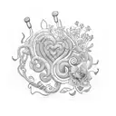 A whimsical dotwork tattoo featuring a stethoscope entwined with intricate vines and flowers, symbolizing the harmony between veterinary medicine and nature. tattoo design idea