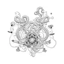 A whimsical dotwork tattoo featuring a stethoscope entwined with intricate vines and flowers, symbolizing the harmony between veterinary medicine and nature. tattoo design idea