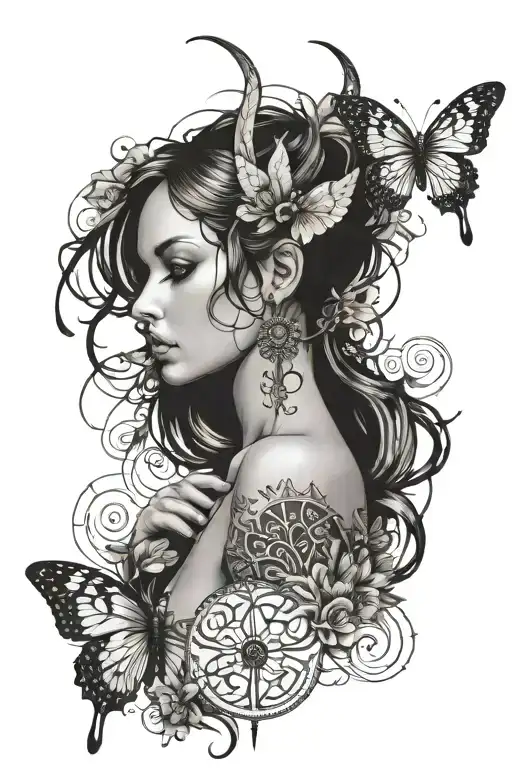  psyche tattoo featuring symbolic butterfly wings and Greek symbol for psyche, dont generate the woman but her symbol tattoo design idea