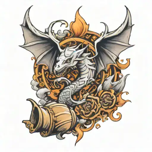 draco and shell cases with smoke around it  tattoo design idea