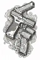 glock with shell cases and smoke around it tattoo design idea