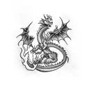 dragon with flames that spell the word inferno tattoo design idea