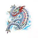 dragon with flames that spell the word inferno tattoo design idea