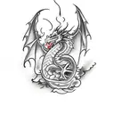 dragon with flames that spell the word inferno tattoo design idea