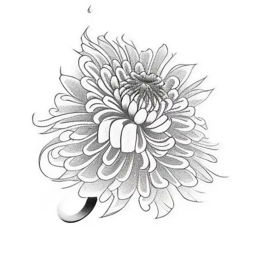 A black-grey tattoo of a geisha and japanese chrysanthemum  tattoo design idea