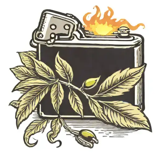 zippo lighter with olive branch coming out  tattoo design idea