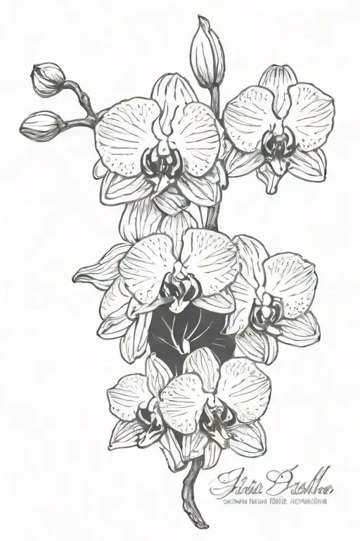 quote written inside orchids blooming name incorporated , date incorporates  tattoo design idea