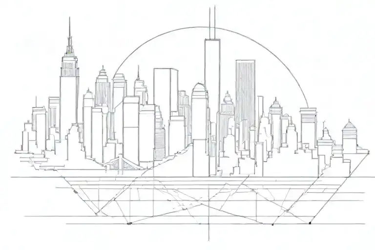 Incorporate the NYC skyline into a sleek and modern geometric design tattoo design idea
