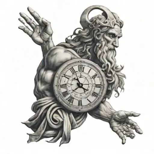 chronos greek god in front of clock tattoo design idea
