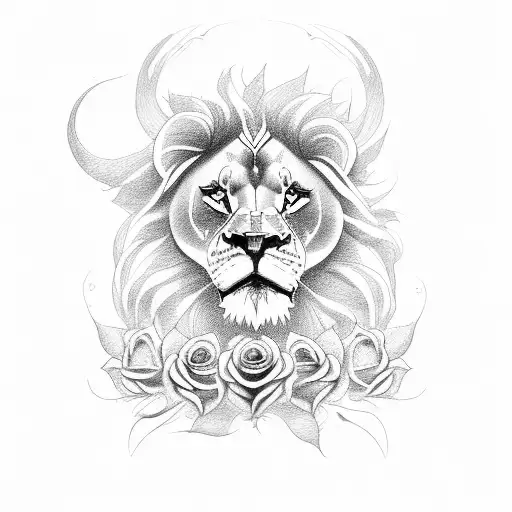 lion and lioness with roses and human eye and Trishula  tattoo design idea
