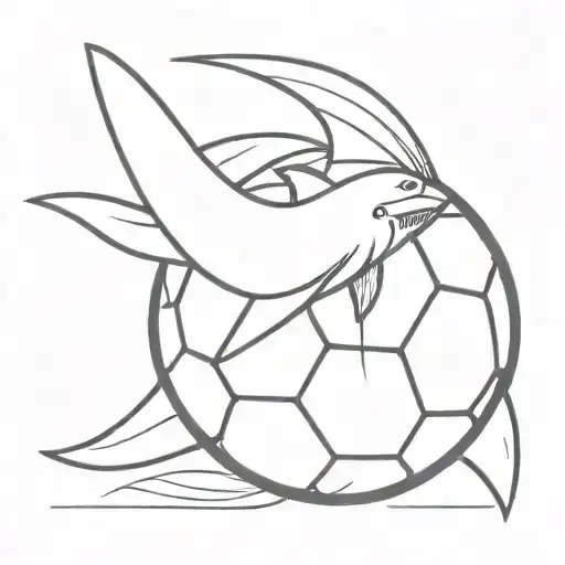 Soccer ball with shark fin and wings made tattoo design idea