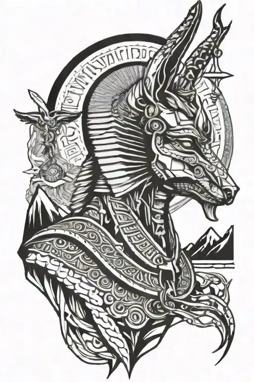 Egyptian god of mountains and Anubis tattoo design idea