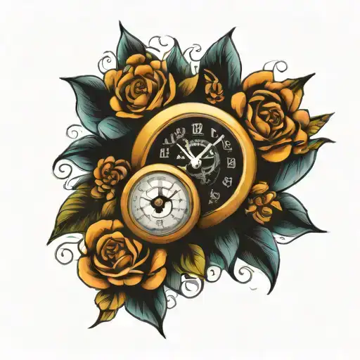 two child birth clock tattoo design idea