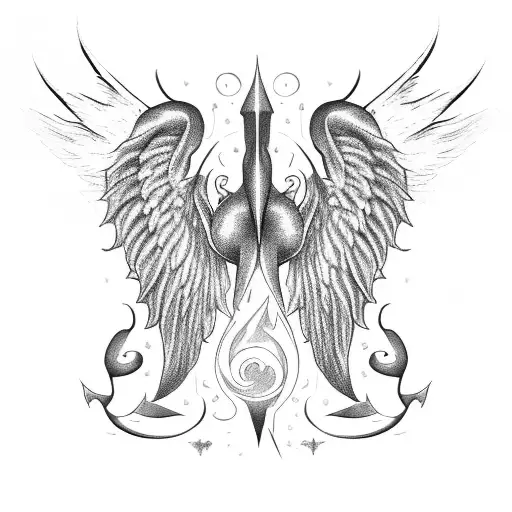 3 winged wyvern with angel wings tattoo design idea