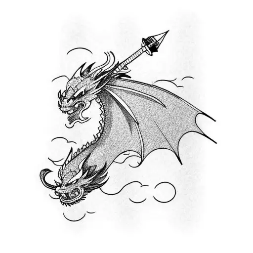 dragon wrapped around an arrow tattoo design idea