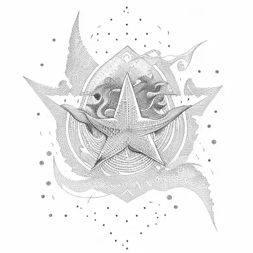 color palette, waves, star, Palm tree tattoo design idea