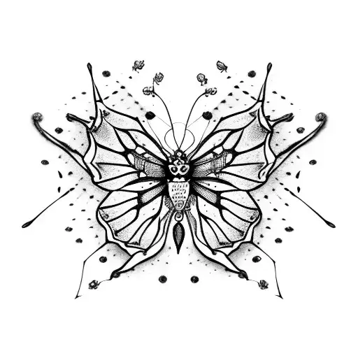 spiderlily and butterfly tattoo design idea