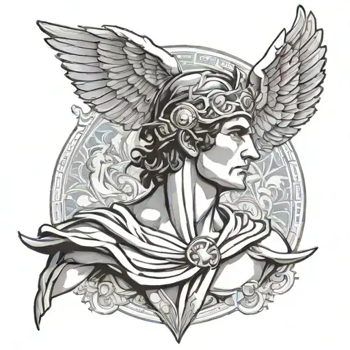 Black and Grey "Greek God Hermes" Tattoo Idea BlackInk AI