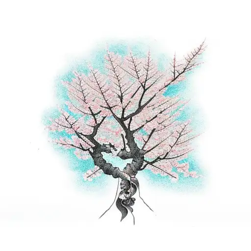 Cherry Blossom tree with twisted branches tattoo design idea