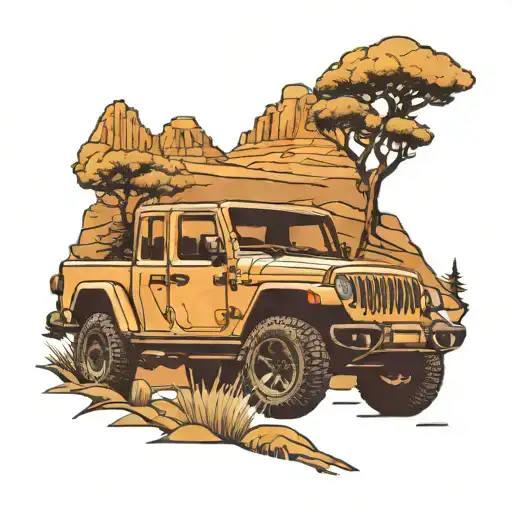 jeep gladiator in wilderness landscape tattoo featuring tattoo design idea