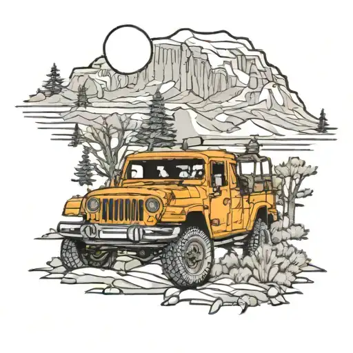 jeep gladiator in wilderness landscape tattoo featuring tattoo design idea