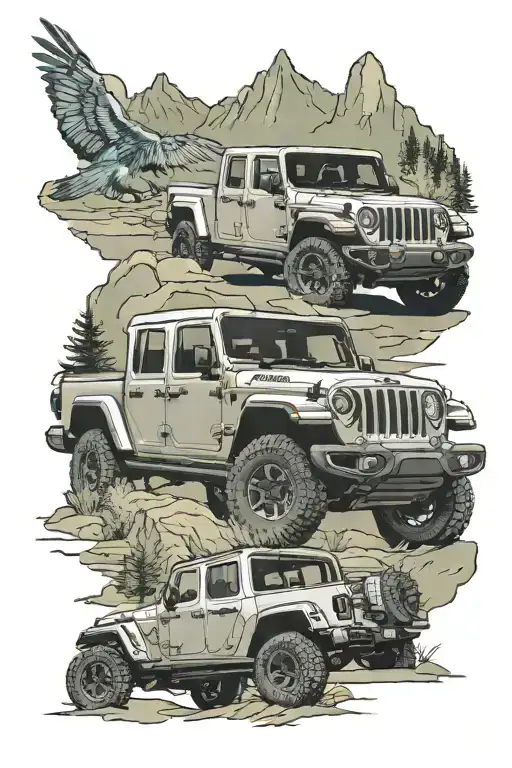 jeep gladiator in wilderness tattoo design idea