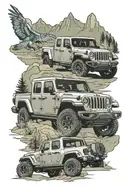 jeep gladiator in wilderness tattoo design idea