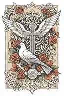 cross, dove, roman numerals intertwined tattoo design idea