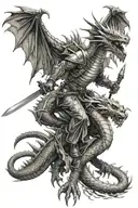 dragon slayer with minigun and katana fighting an elder dragon tattoo design idea
