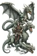 dragon slayer with minigun and katana fighting an elder dragon tattoo design idea