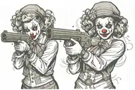 gangster clown girl holding a gun shooting tattoo design idea