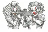 gangster clown girl holding a gun shooting tattoo design idea
