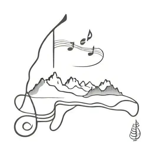 A minimalist tattoo of Ireland's landscape with musical notes flowing through it tattoo design idea