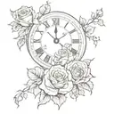 broken clock with  roses tattoo design idea